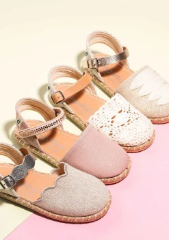 Sapatos De Menina-Conguitos Alpercatas Ondas Prateadas De Menina Metalizadas