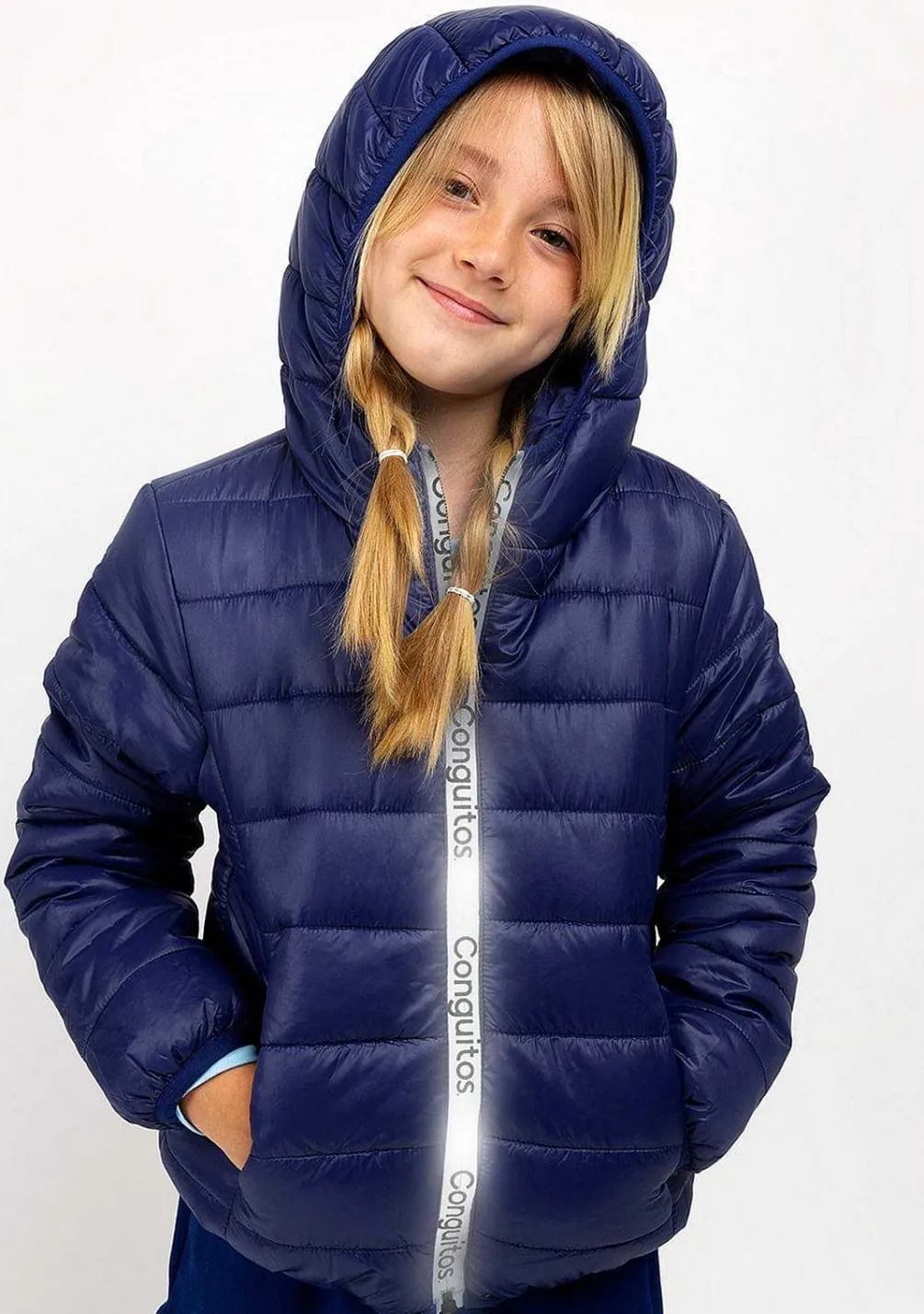 Roupas De Menina-Conguitos Anorak Reflexivo Reciclado Azul Marinho Feminino
