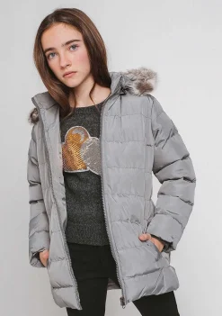 Jaquetas-Conguitos Anoraque De Pelo Cinzento Para Menina