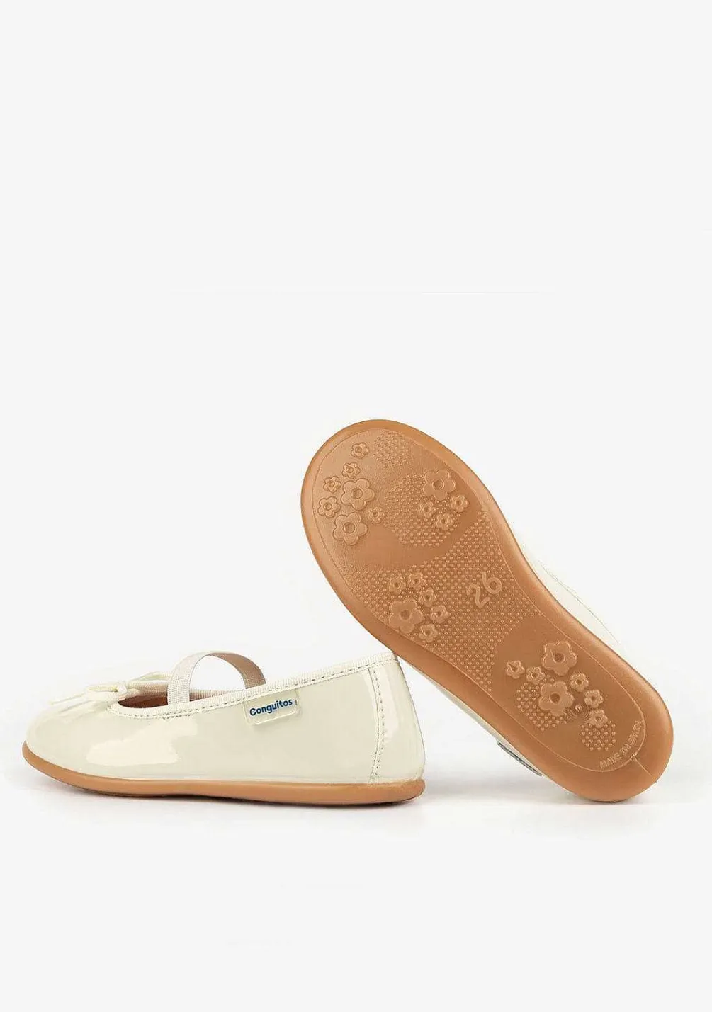 Sapatos Rasos-Conguitos Bailarinas Basicas Brancas De Couro Envernizado Para Menina