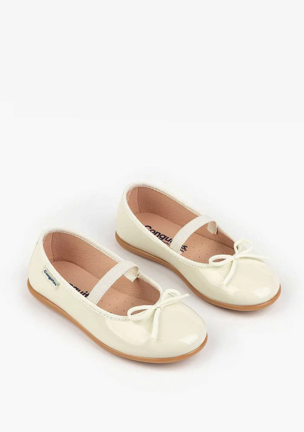 Sapatos Rasos-Conguitos Bailarinas Basicas Brancas De Couro Envernizado Para Menina