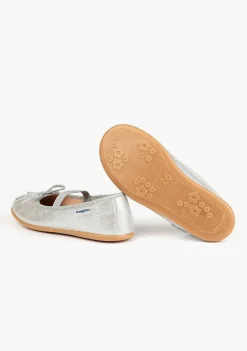 Sapatos Rasos-Conguitos Bailarinas Basicas Prateadas Metalicas De Menina