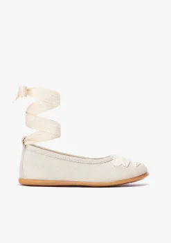 Sapatos De Cerimónia-Conguitos Bailarinas Bege Com Laco Menina P&B