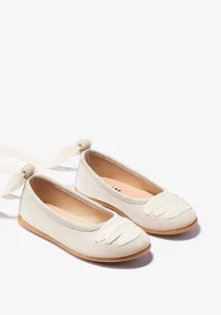 Sapatos De Cerimónia-Conguitos Bailarinas Bege Com Laco Menina P&B