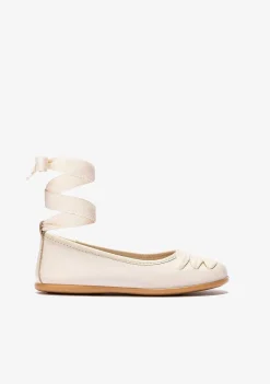 Sapatos De Cerimónia-Conguitos Bailarinas Bege Com Laco Menina Napa P&B