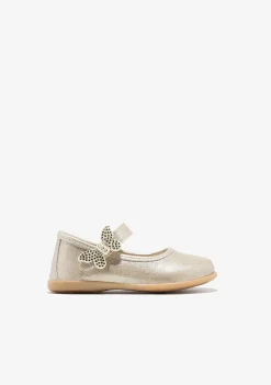 Sapatos De Cerimónia-Conguitos Bailarinas Borboleta Dourada Para Bebé