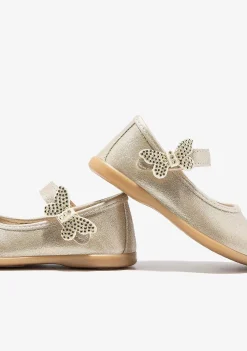 Sapatos De Cerimónia-Conguitos Bailarinas Borboleta Dourada Para Bebé