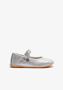 Sapatos De Cerimónia-Conguitos Bailarinas Borboleta Prateadas