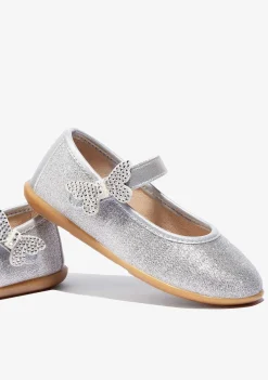 Sapatos De Cerimónia-Conguitos Bailarinas Borboleta Prateadas