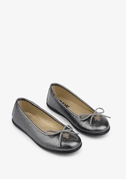 Sapatos Rasos-Conguitos Bailarinas Chumbo Metalizadas De Menina