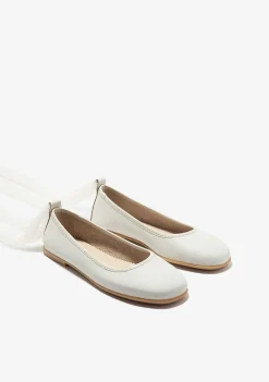 Sapatos De Cerimónia-Conguitos Bailarinas Com Alca Bege Preto E Branco