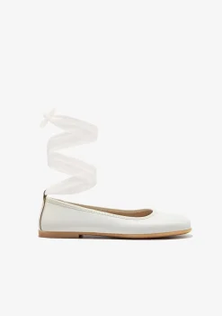 Sapatos De Cerimónia-Conguitos Bailarinas Com Alca Bege Preto E Branco