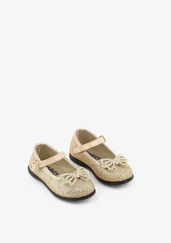 Sapatos Rasos-Conguitos Bailarinas Com Brilho Platinado Para Bebé Com Laco