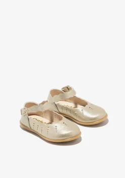 Sapatos De Cerimónia-Conguitos Bailarinas Com Fivela Ondas Douradas Para Bebé