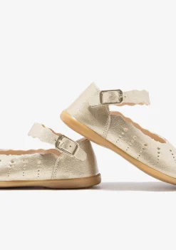 Sapatos De Cerimónia-Conguitos Bailarinas Com Fivela Ondas Douradas Para Bebé