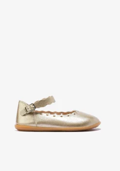 Sapatos De Cerimónia-Conguitos Bailarinas Com Fivela Platina De Menina Metalizadas