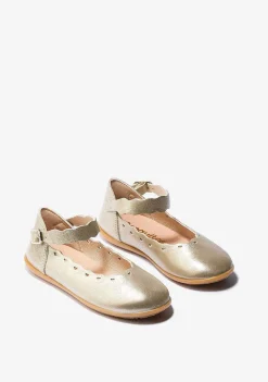 Sapatos De Cerimónia-Conguitos Bailarinas Com Fivela Platina De Menina Metalizadas