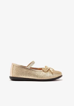 Sapatos De Cerimónia-Conguitos Bailarinas Com Glitter Dourado Para Menina