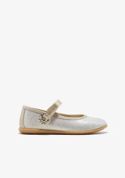 Sapatos De Menina-Conguitos Bailarinas Com Glitter Flor Dourada