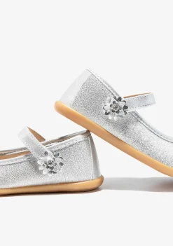 Sapatos De Cerimónia-Conguitos Bailarinas Com Glitter Flor Prateada