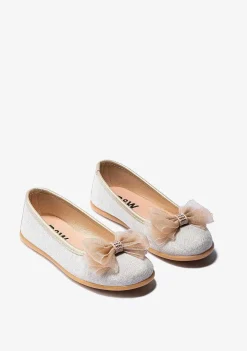 Sapatos De Menina-Conguitos Bailarinas Com Laco Platinado Para Menina Em Preto E Branco