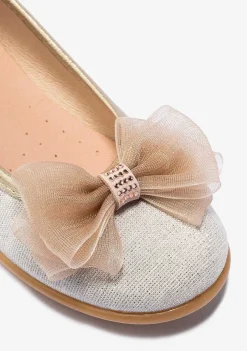 Sapatos De Menina-Conguitos Bailarinas Com Laco Platinado Para Menina Em Preto E Branco