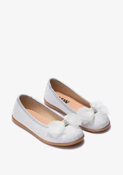 Sapatos De Cerimónia-Conguitos Bailarinas Com Laco Prateado Menina P&B