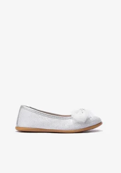 Sapatos De Cerimónia-Conguitos Bailarinas Com Laco Prateado Menina P&B