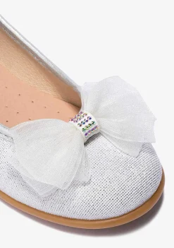 Sapatos De Cerimónia-Conguitos Bailarinas Com Laco Prateado Menina P&B