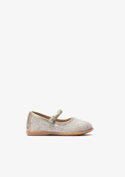 Sapatos De Cerimónia-Conguitos Bailarinas Com Textura Metalizada Platina Para Bebé