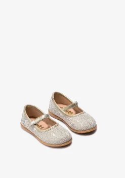 Sapatos De Cerimónia-Conguitos Bailarinas Com Textura Metalizada Platina Para Bebé