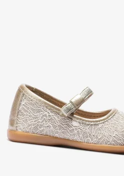 Sapatos De Cerimónia-Conguitos Bailarinas Com Textura Metalizada Platina Para Bebé