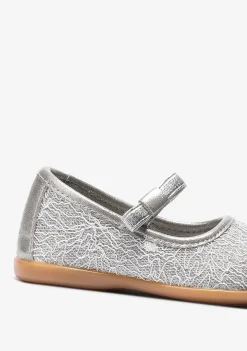 Sapatos De Cerimónia-Conguitos Bailarinas De Bebé Textura Metalizada Prateada