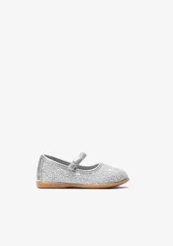 Sapatos De Cerimónia-Conguitos Bailarinas De Bebé Textura Metalizada Prateada
