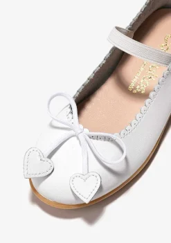 Sapatos De Cerimónia-Conguitos Bailarinas De Coracao Com Laco Branco Para Menina