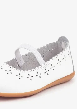 Sapatos Rasos-Conguitos Bailarinas De Menina Em Couro Branco Lavavel