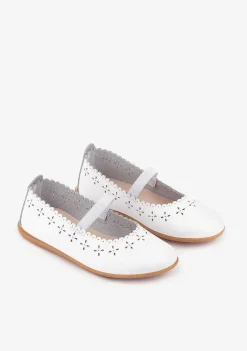 Sapatos Rasos-Conguitos Bailarinas De Menina Em Couro Branco Lavavel