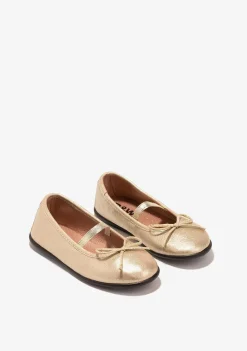 Sapatos De Cerimónia-Conguitos Bailarinas De Menina Metalizadas Em Ouro P&B
