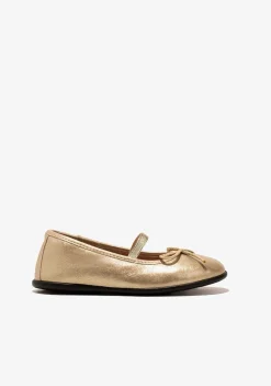 Sapatos De Cerimónia-Conguitos Bailarinas De Menina Metalizadas Em Ouro P&B