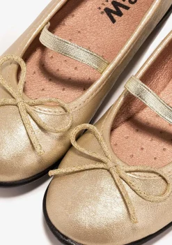 Sapatos De Cerimónia-Conguitos Bailarinas De Menina Metalizadas Em Ouro P&B