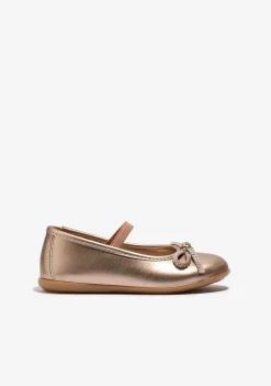 Sapatos De Cerimónia-Conguitos Bailarinas De Strass Com Laco Dourado