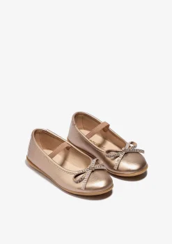 Sapatos De Cerimónia-Conguitos Bailarinas De Strass Com Laco Dourado