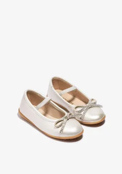 Sapatos De Cerimónia-Conguitos Bailarinas De Strass Com Laco Branco