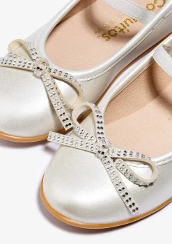 Sapatos De Cerimónia-Conguitos Bailarinas De Strass Com Laco Branco