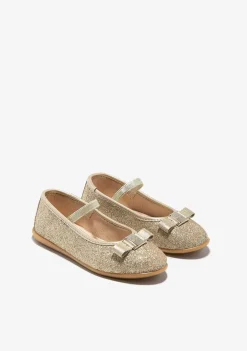 Sapatos De Cerimónia-Conguitos Bailarinas Douradas Brilhantes