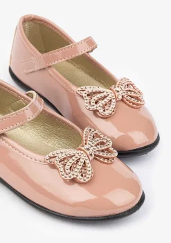 Sapatos Rasos-Conguitos Bailarinas Femininas Rosa Envernizadas Com Strass Em Arco