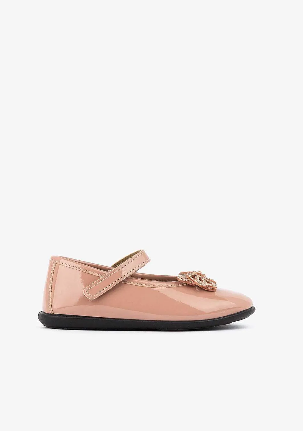 Sapatos Rasos-Conguitos Bailarinas Femininas Rosa Envernizadas Com Strass Em Arco