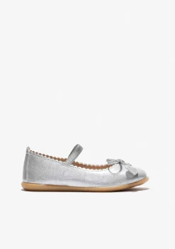 Sapatos De Menina-Conguitos Bailarinas Laco Coracoes Prata Menina Metalizadas