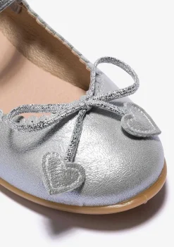 Sapatos De Menina-Conguitos Bailarinas Laco Coracoes Prata Menina Metalizadas