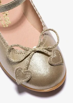 Sapatos De Cerimónia-Conguitos Bailarinas Laco Platina Coracoes Menina Metalizadas